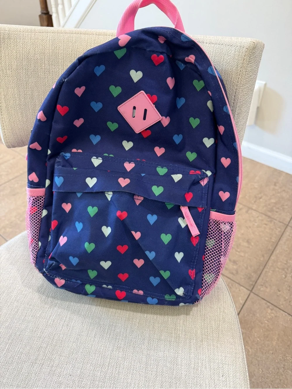 Kids Navy Heart Print Backpack with Pink Accents